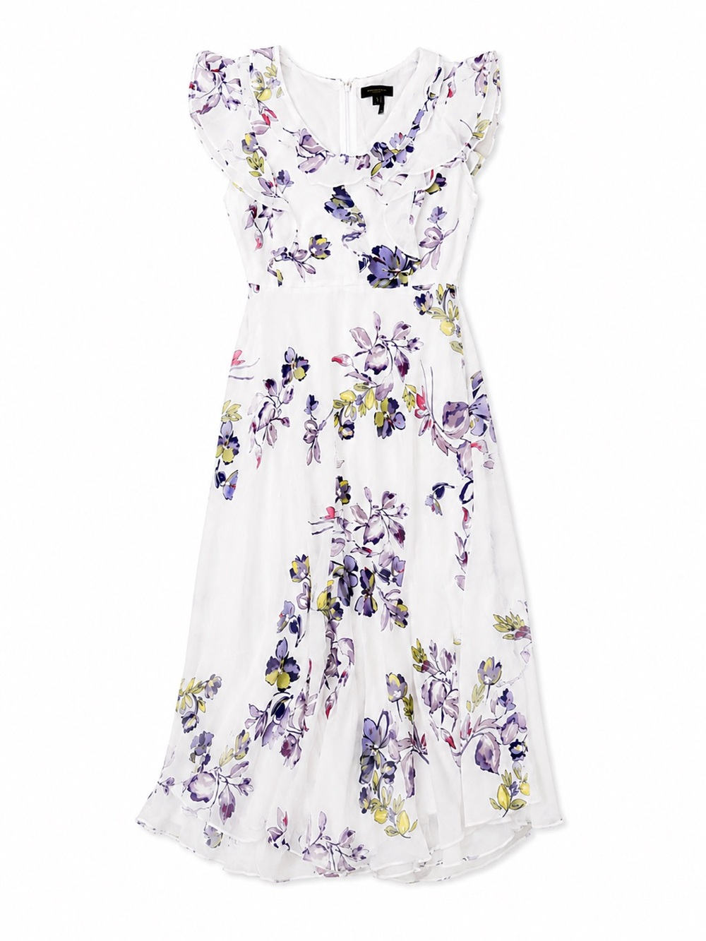 Donna Karan White Maxi Dress with Purple Floral Print